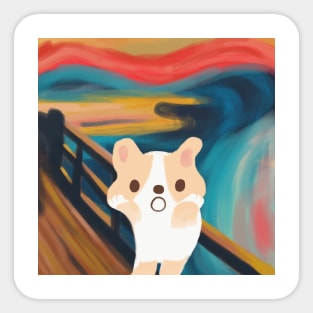 The Scream's Echo: Corgi Love in Every Stroke Sticker